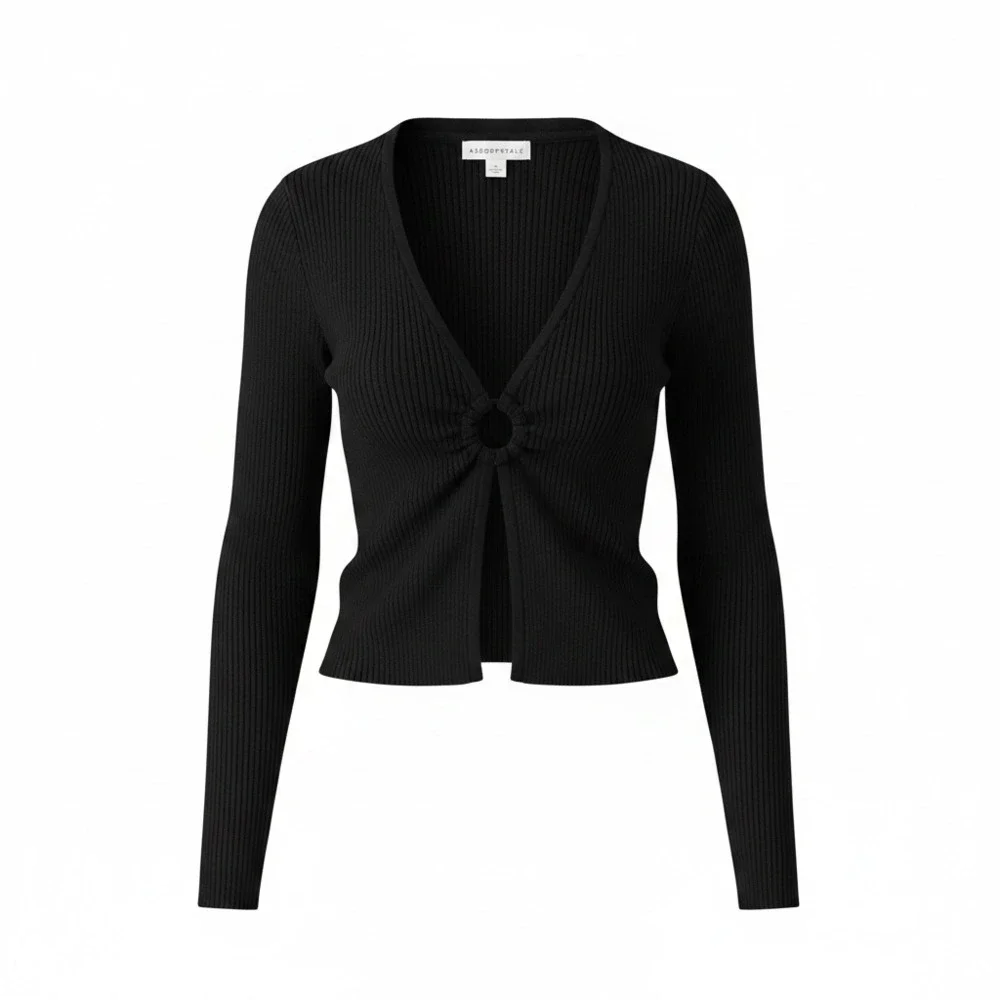 Aéropostale Ribbed Knit Long Sleeve Ring-Front Cropped Sweater